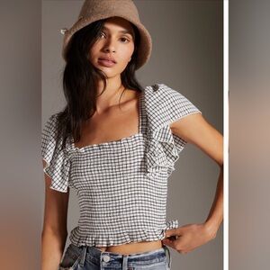 Anthropologie Black and White Grid Crop Top